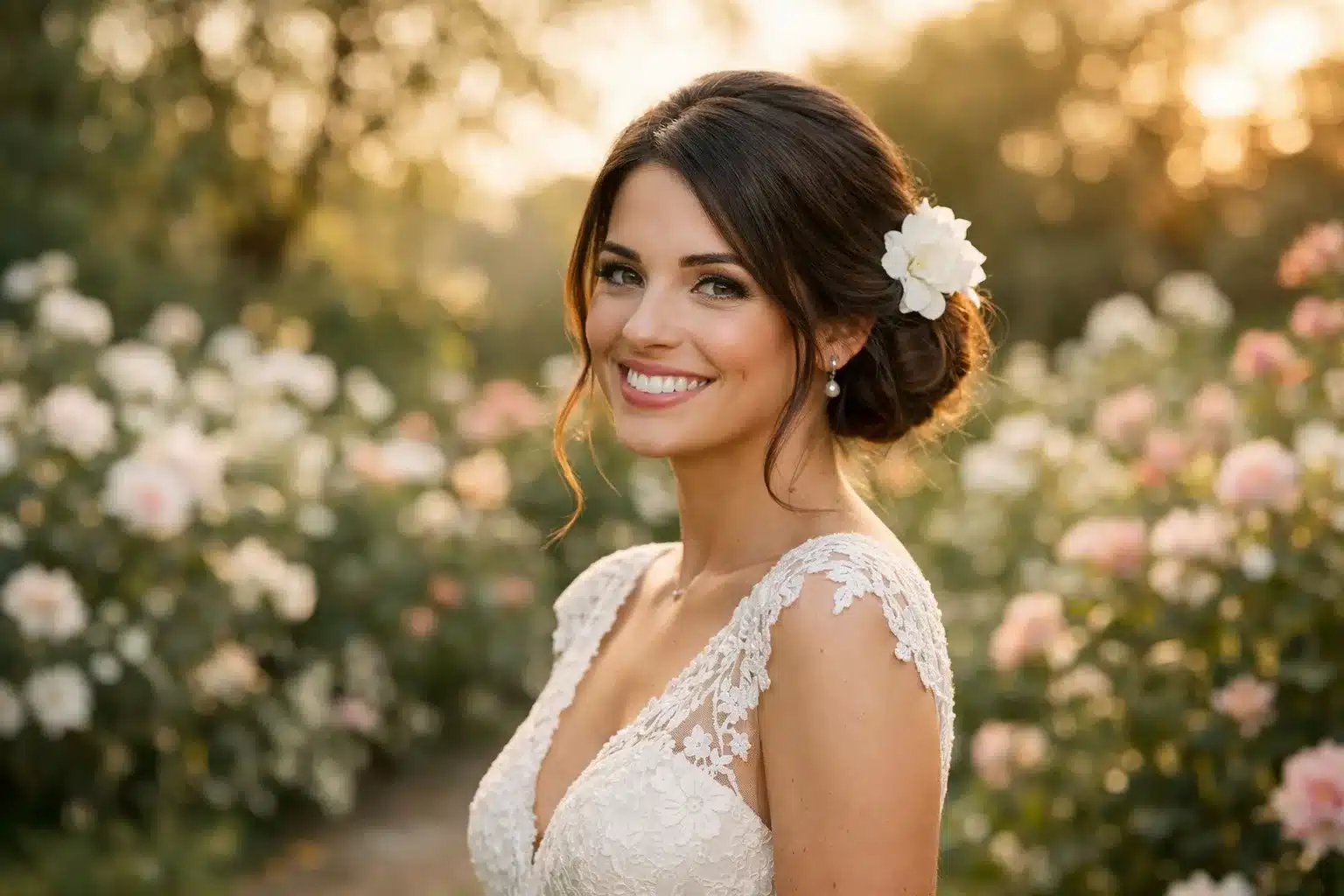 Chignon bas romantique pour mariée cheveux longs vu de dos
