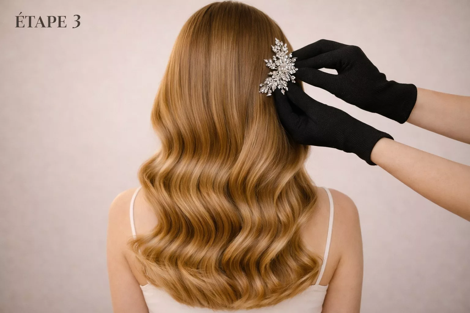 Tutoriel ondulations mariage étape 3 : fixation demi-queue