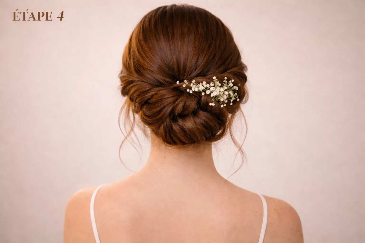 Tutoriel chignon bas mariage étape 4 : résultat final avec accessoire