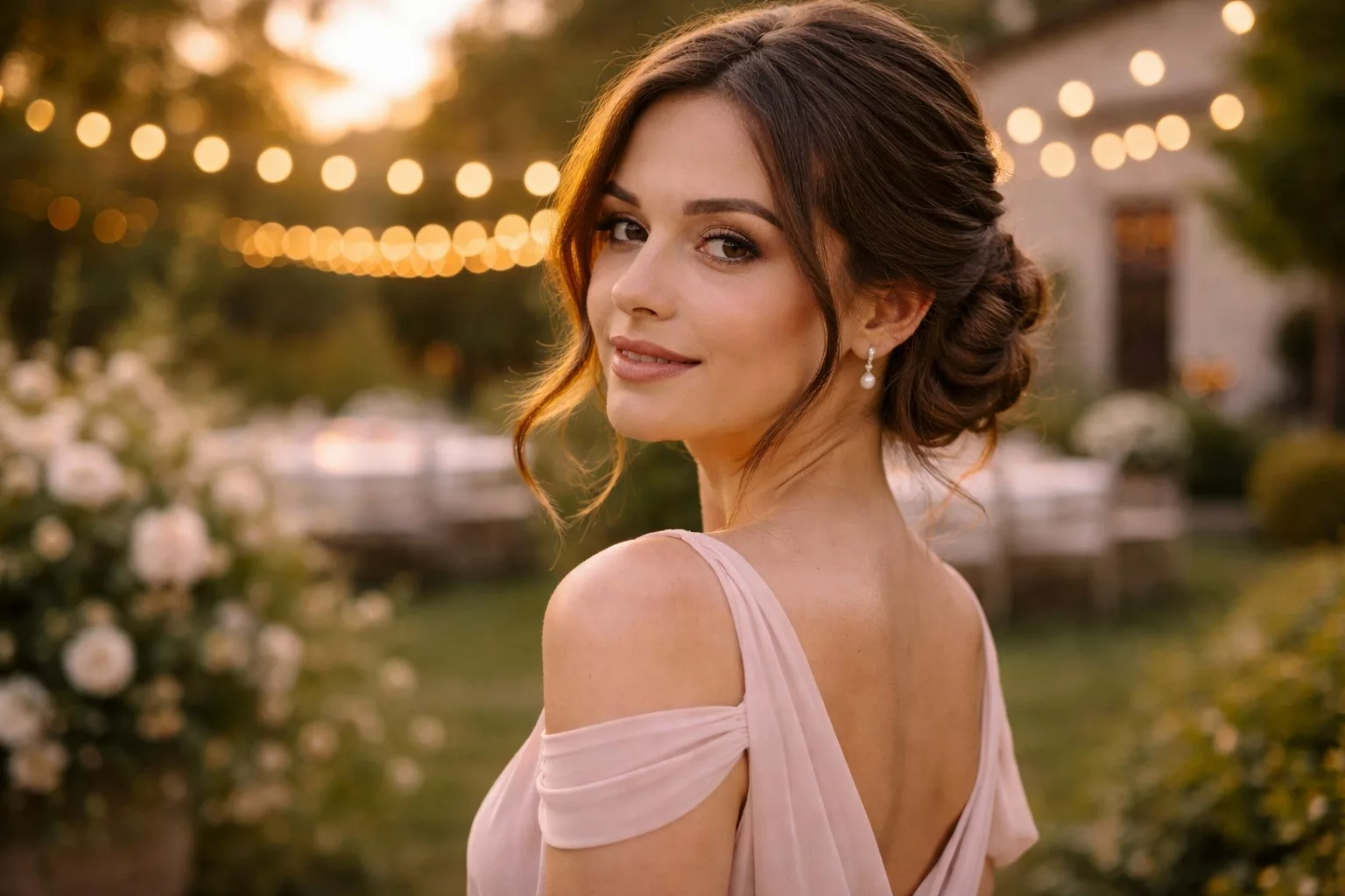 Invitée de mariage avec un chignon élégant