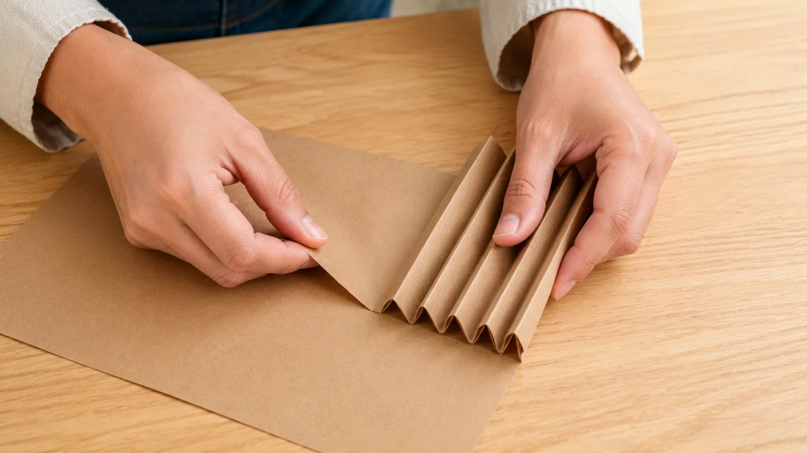 Former les soufflets latéraux en pliant la feuille de papier kraft en accordéon