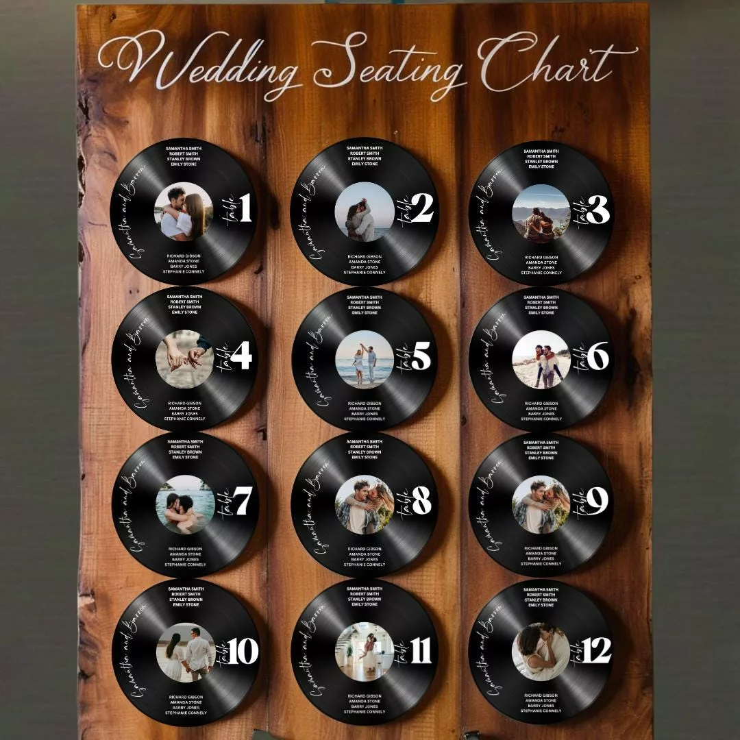 Plan de table de mariage rétro en disque vinyle à personnaliser - produit Etsy
