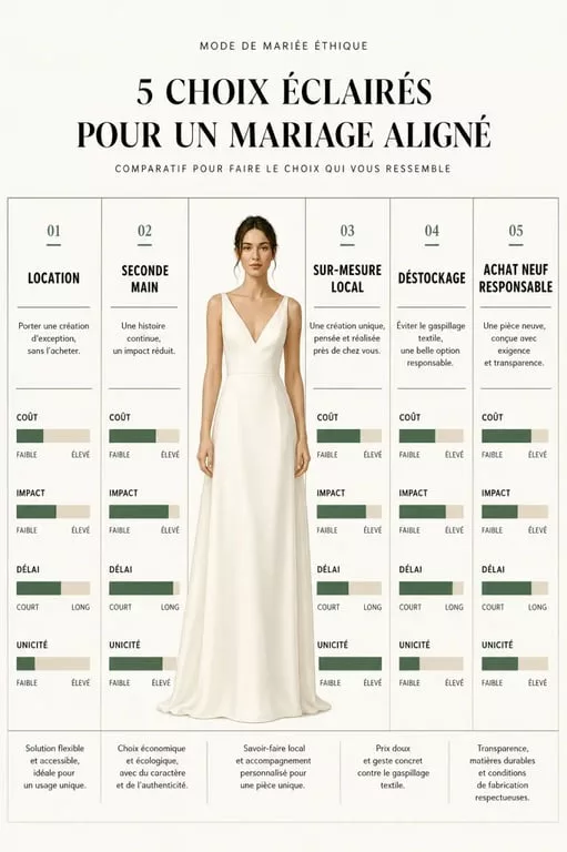 Mode de mariée éthique : comparaison visuelle des options responsables pour une cérémonie slow fashion