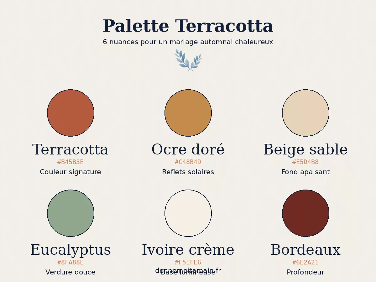 Palette couleurs mariage terracotta