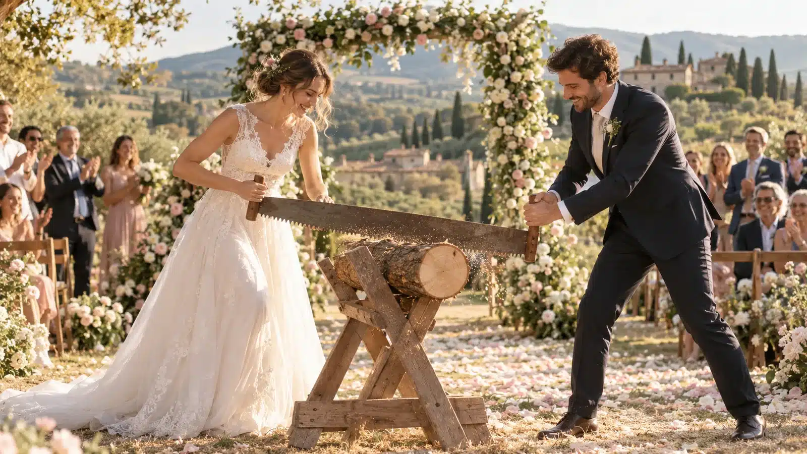 Scier la bûche mariage : origine et symbolique d&rsquo;une tradition germanique